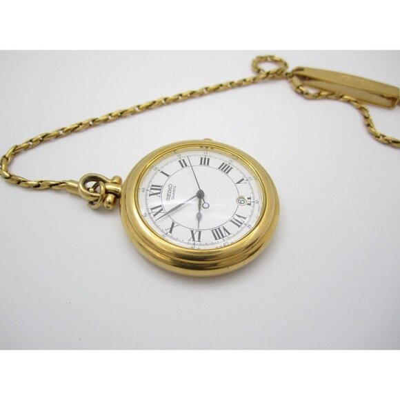 Vtg Women Seiko Quartz WR Analog 40mm Dial Railroad Roman Pocket Watch (G166) - Picture 7 of 7